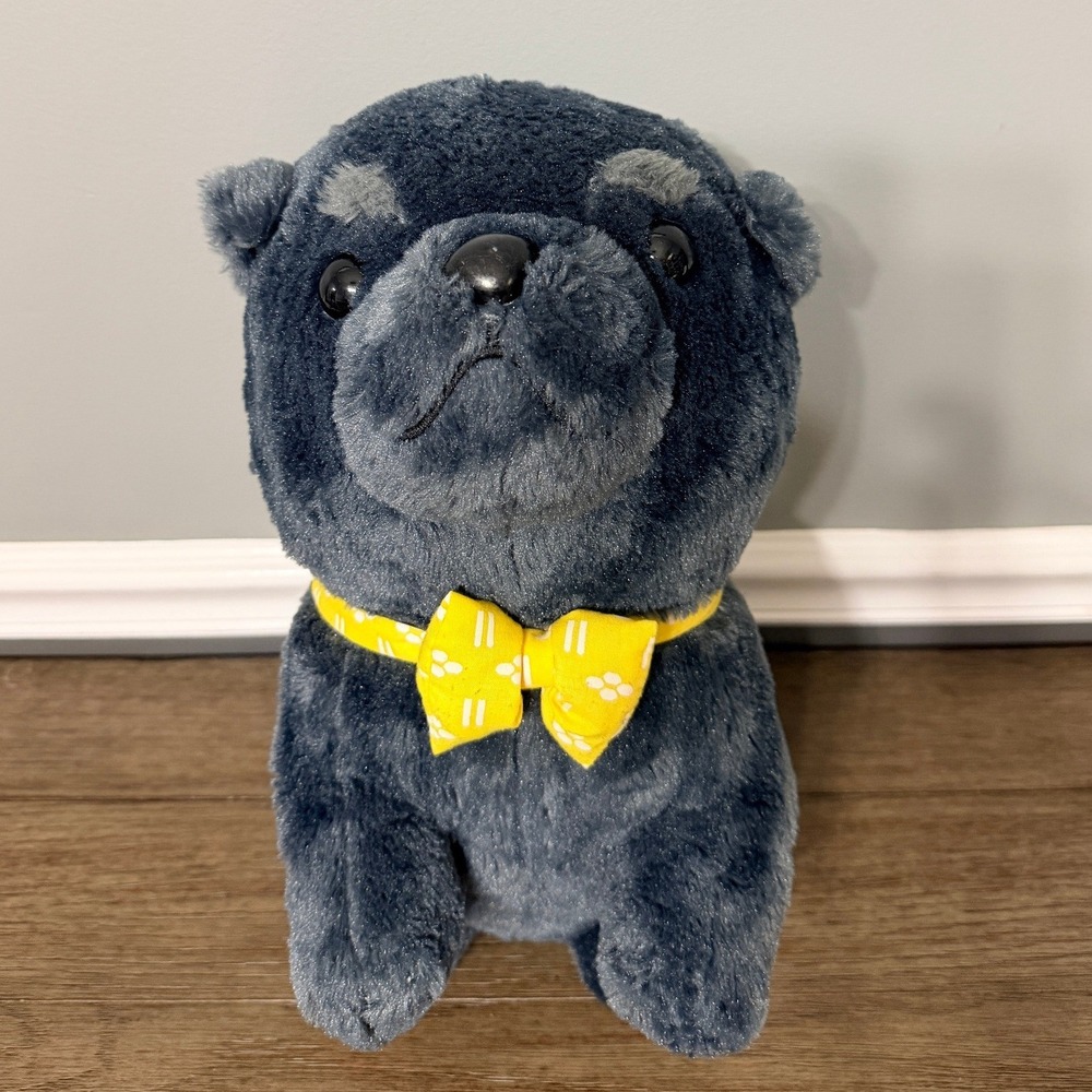 Amuse Shiba Inu Plush Grey Dog Yellow Bow Tie Japanese Kawaii‎ Stuffed Animal